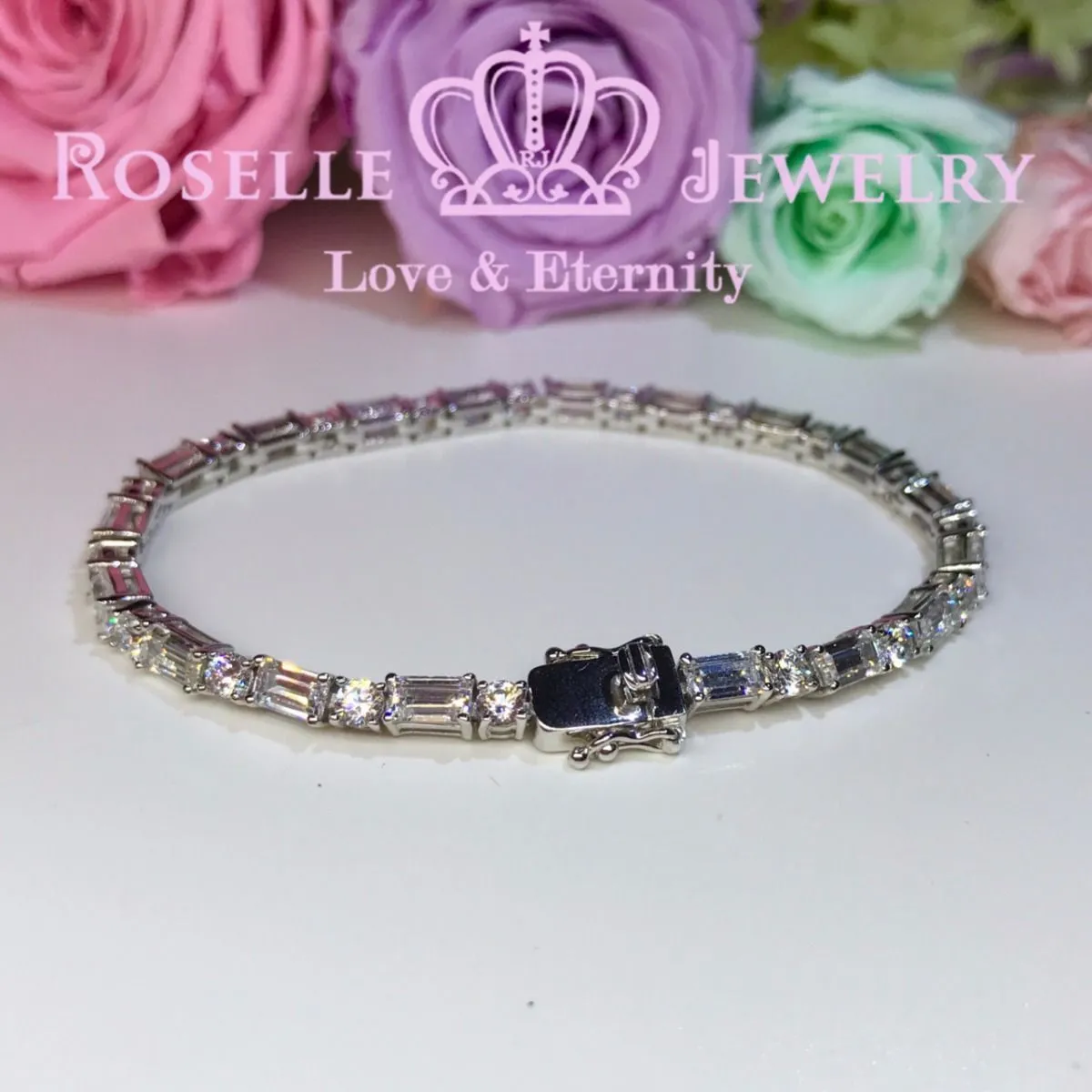 Emerald Cut and Round Brilliant Cut Tennis Bracelet - BE1