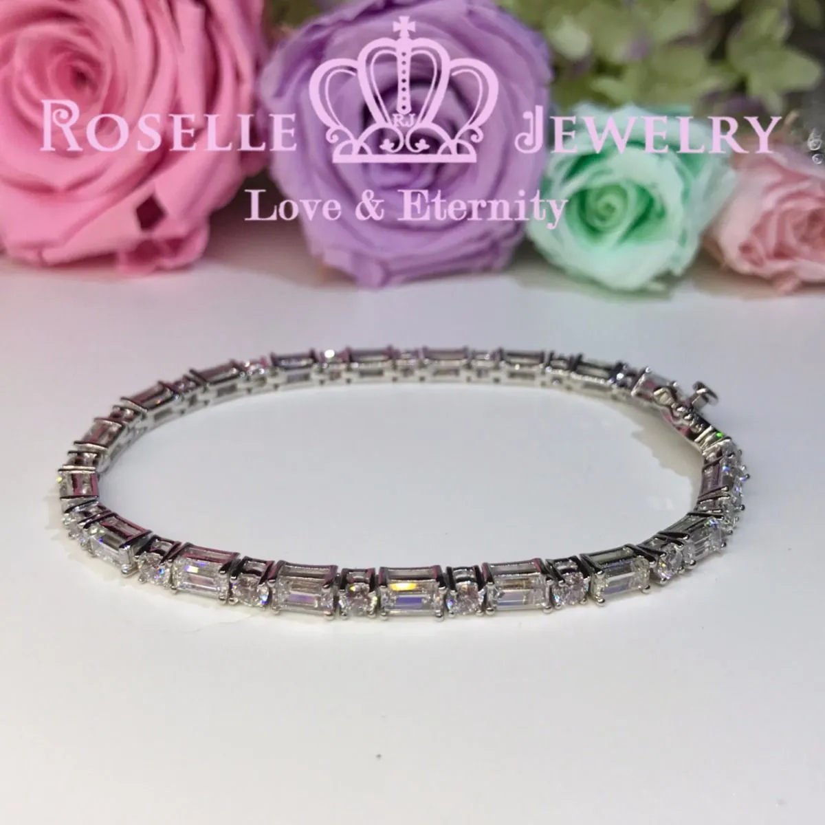 Emerald Cut and Round Brilliant Cut Tennis Bracelet - BE1