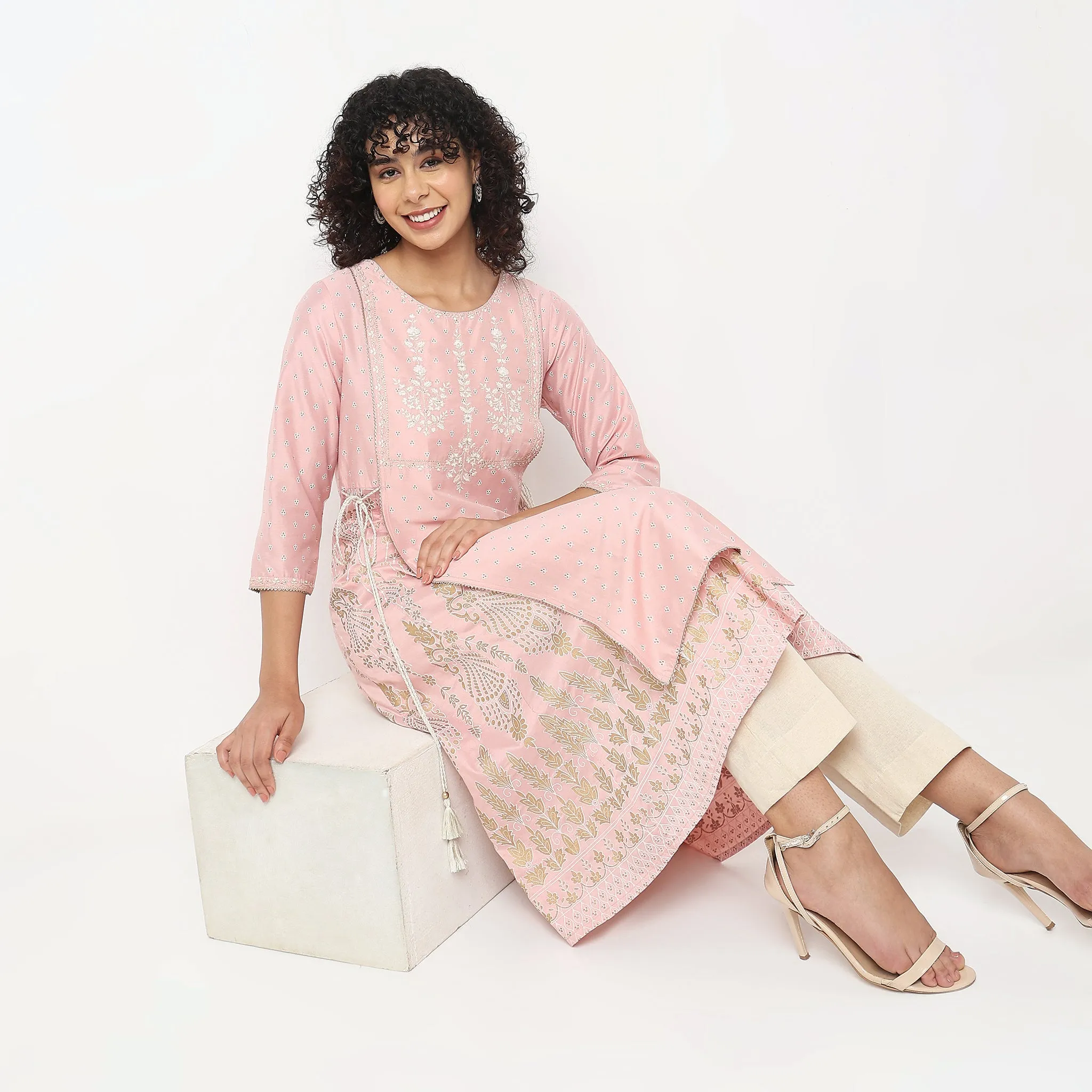 Flare Fit Embroidered Kurta