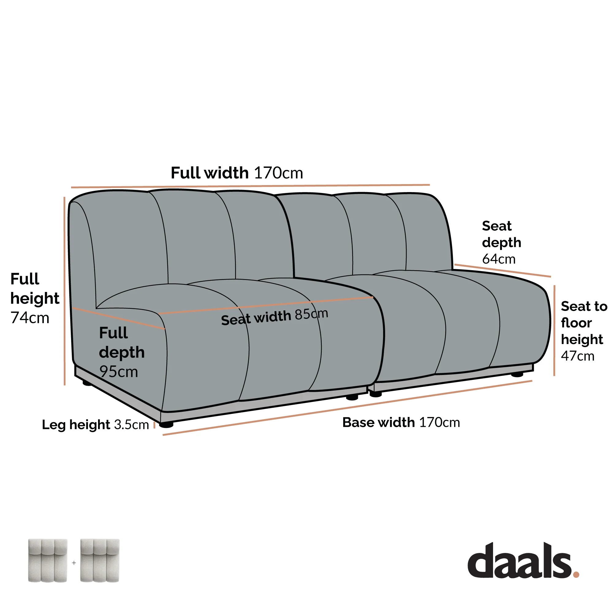 Granvia Taupe Boucle Modular Sofa, 2-Seater Sofa