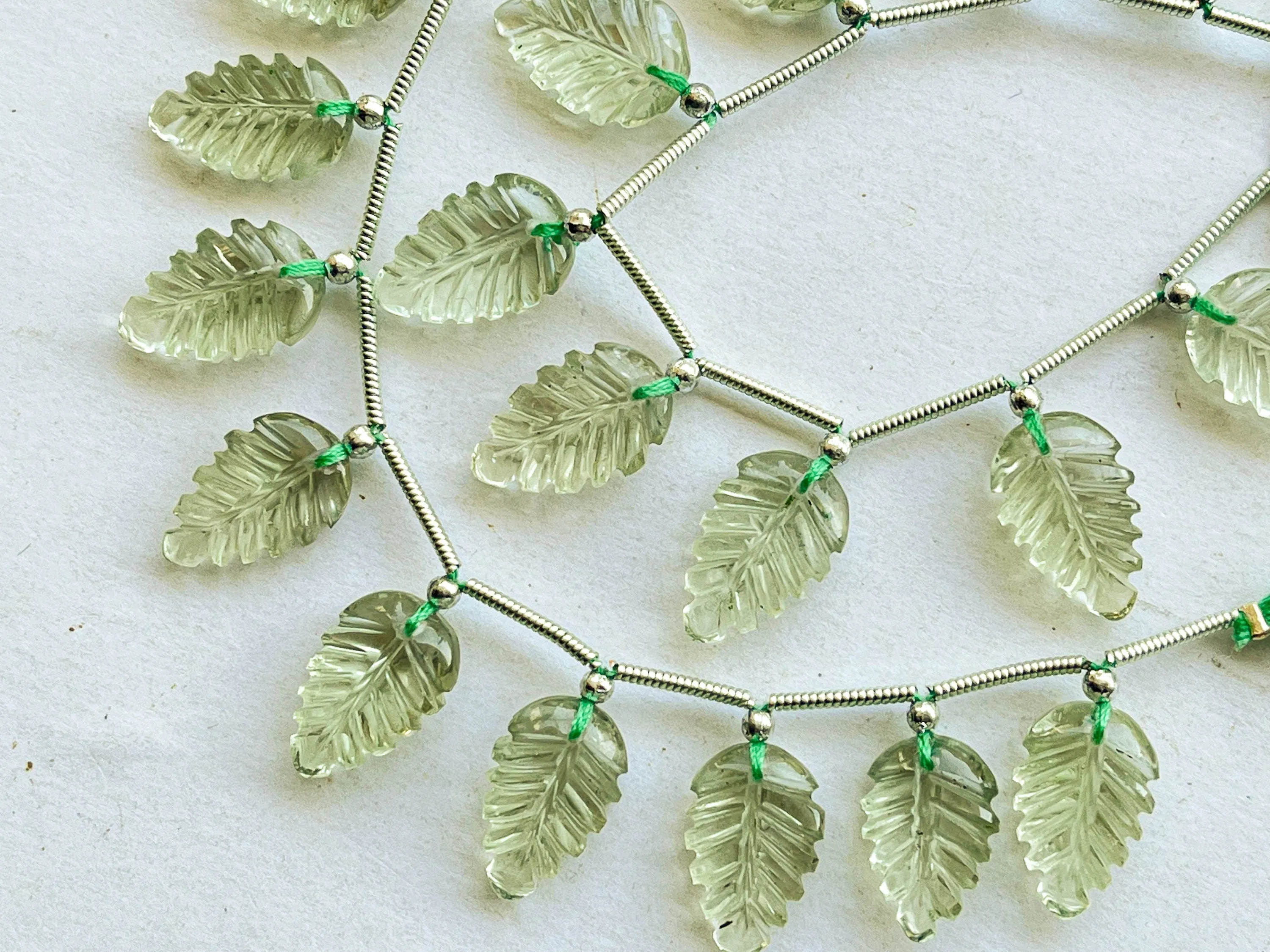 Green Amethyst Leaf carved Beads