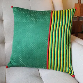 Green Patchwork Mashru Cushion Cover