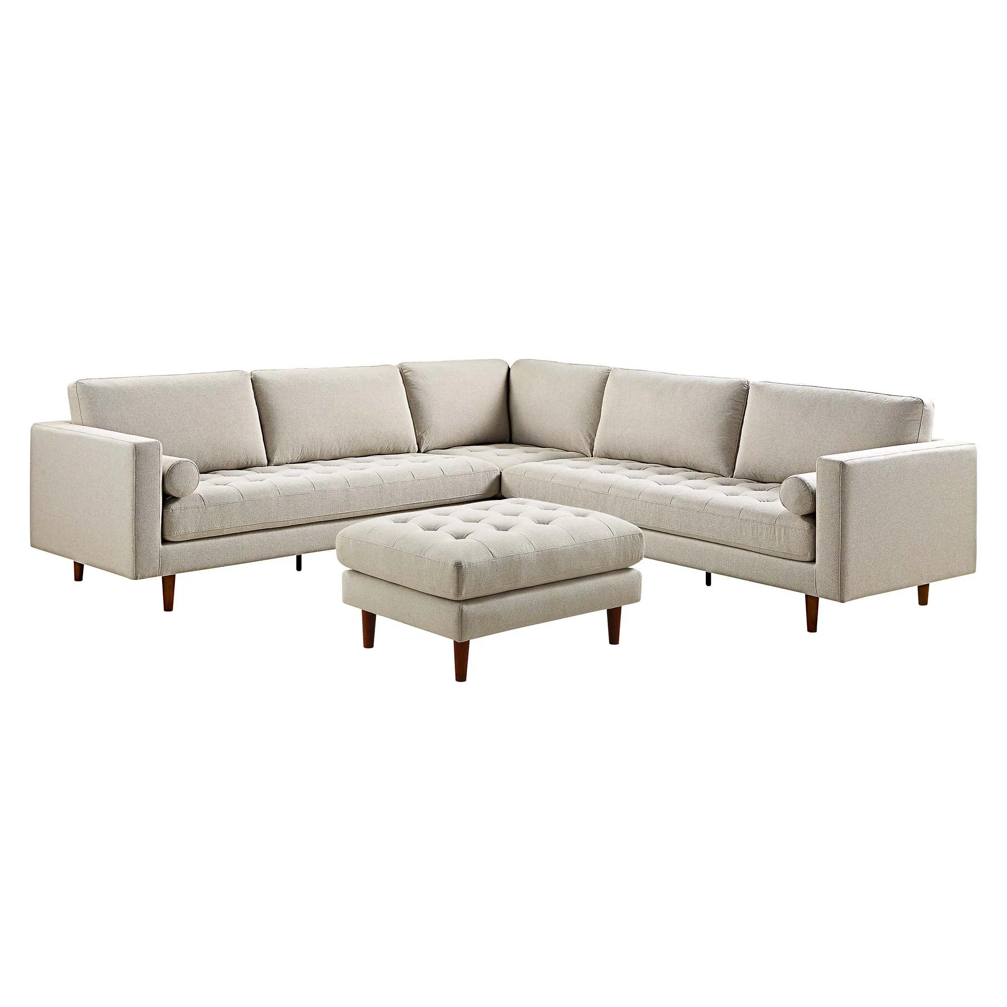 Henrietta 5 Seater Corner Sofa, Beige Woven Fabric