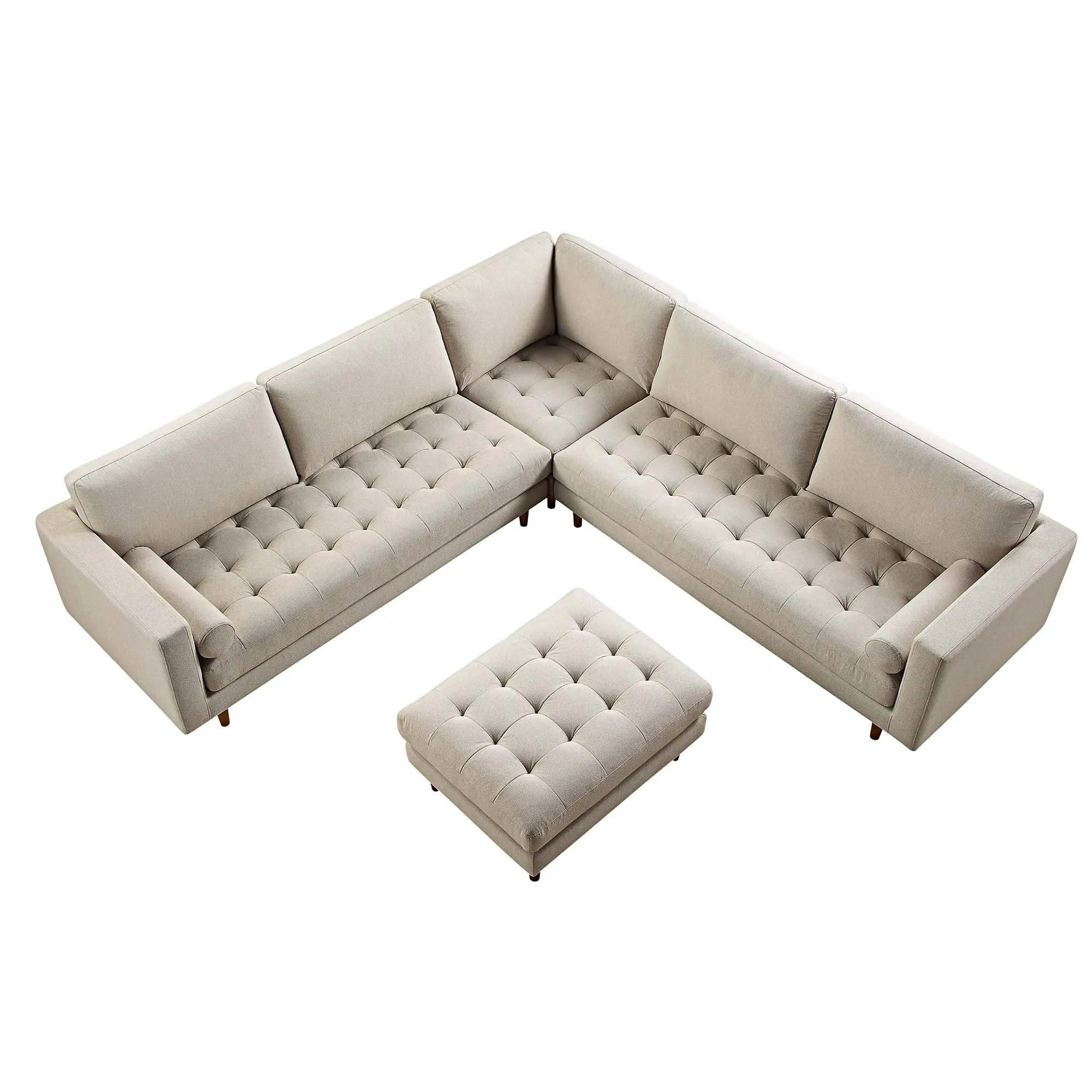 Henrietta 5 Seater Corner Sofa, Beige Woven Fabric