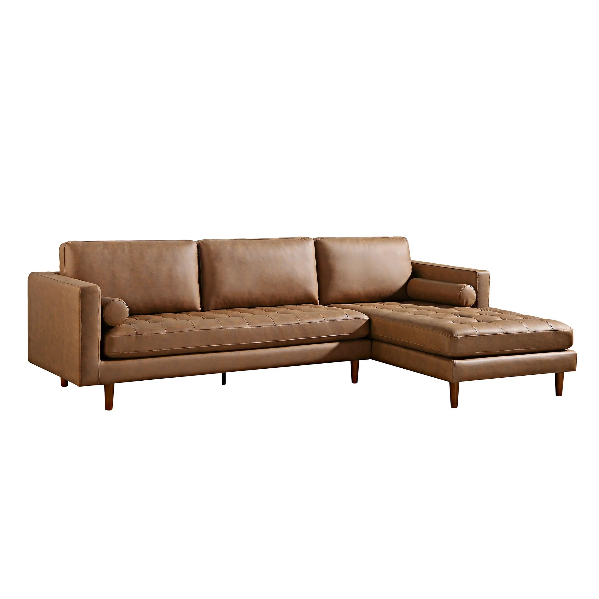 Henrietta Grand 4-Seater RHF Chaise End Sofa, Tan Faux Suede