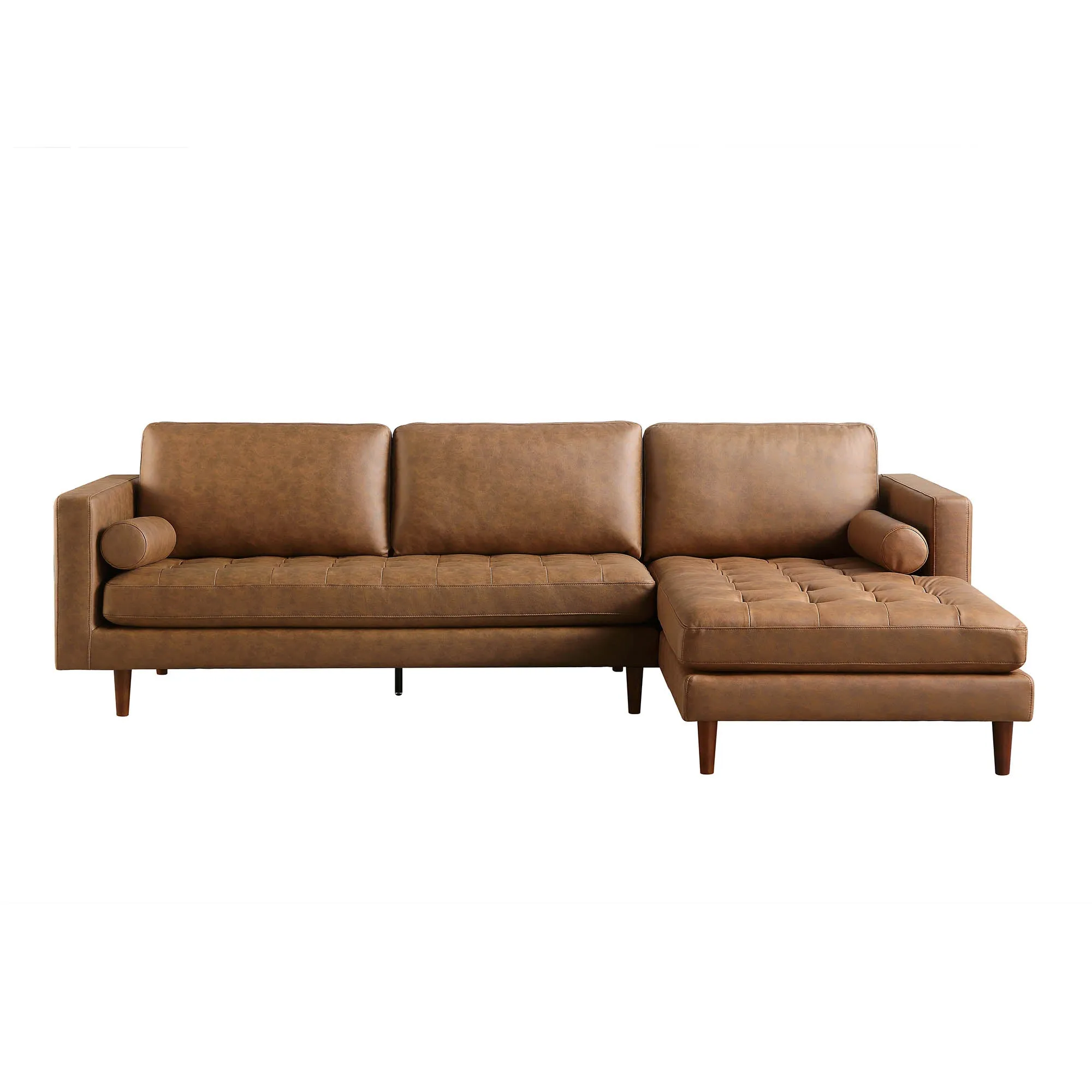 Henrietta Grand 4-Seater RHF Chaise End Sofa, Tan Faux Suede