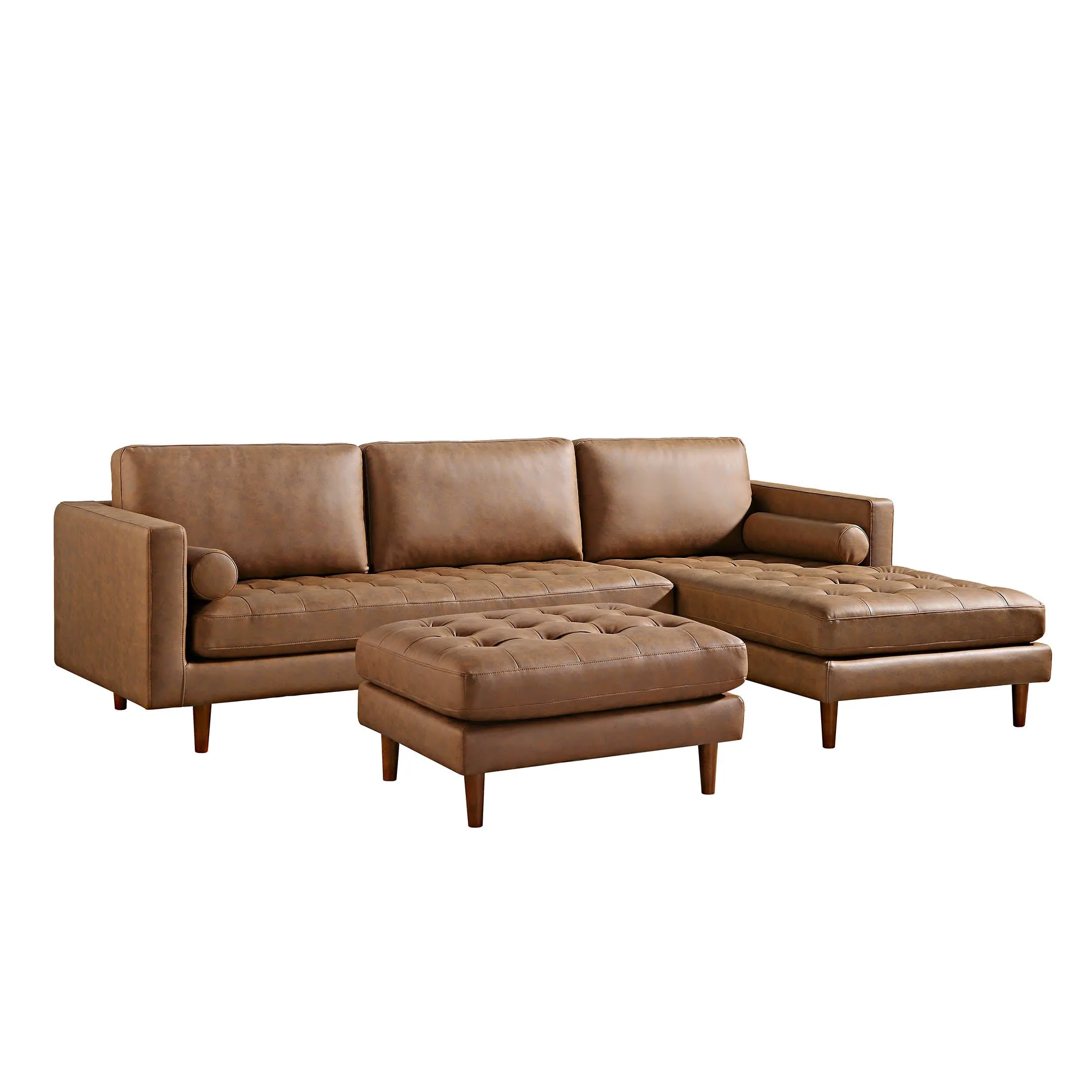 Henrietta Grand 4-Seater RHF Chaise End Sofa, Tan Faux Suede