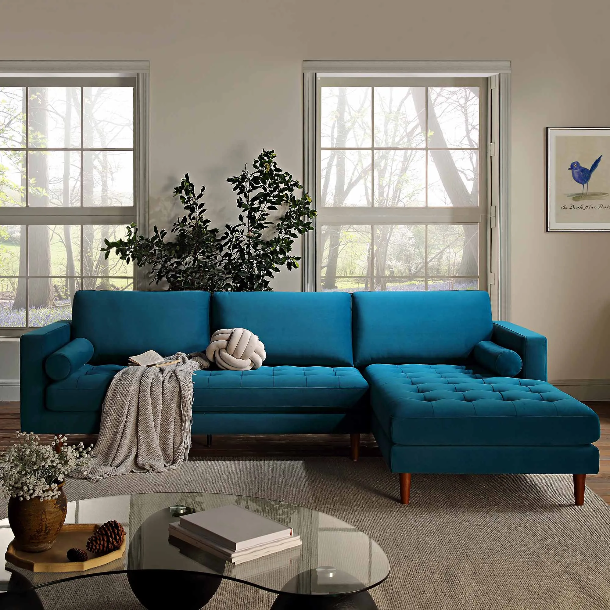 Henrietta Grand 4-Seater RHF Chaise End Sofa, Teal Velvet