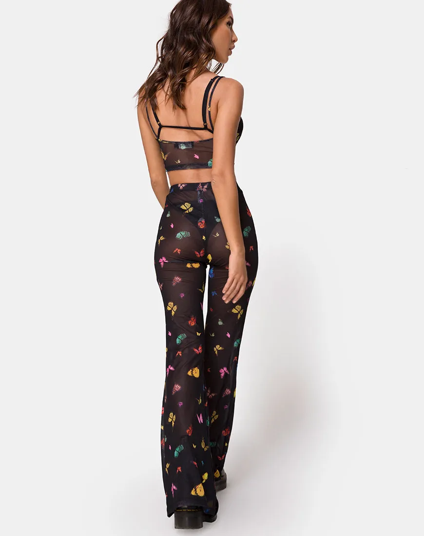 Herlom Flare Trouser in Mesh Black Butterfly