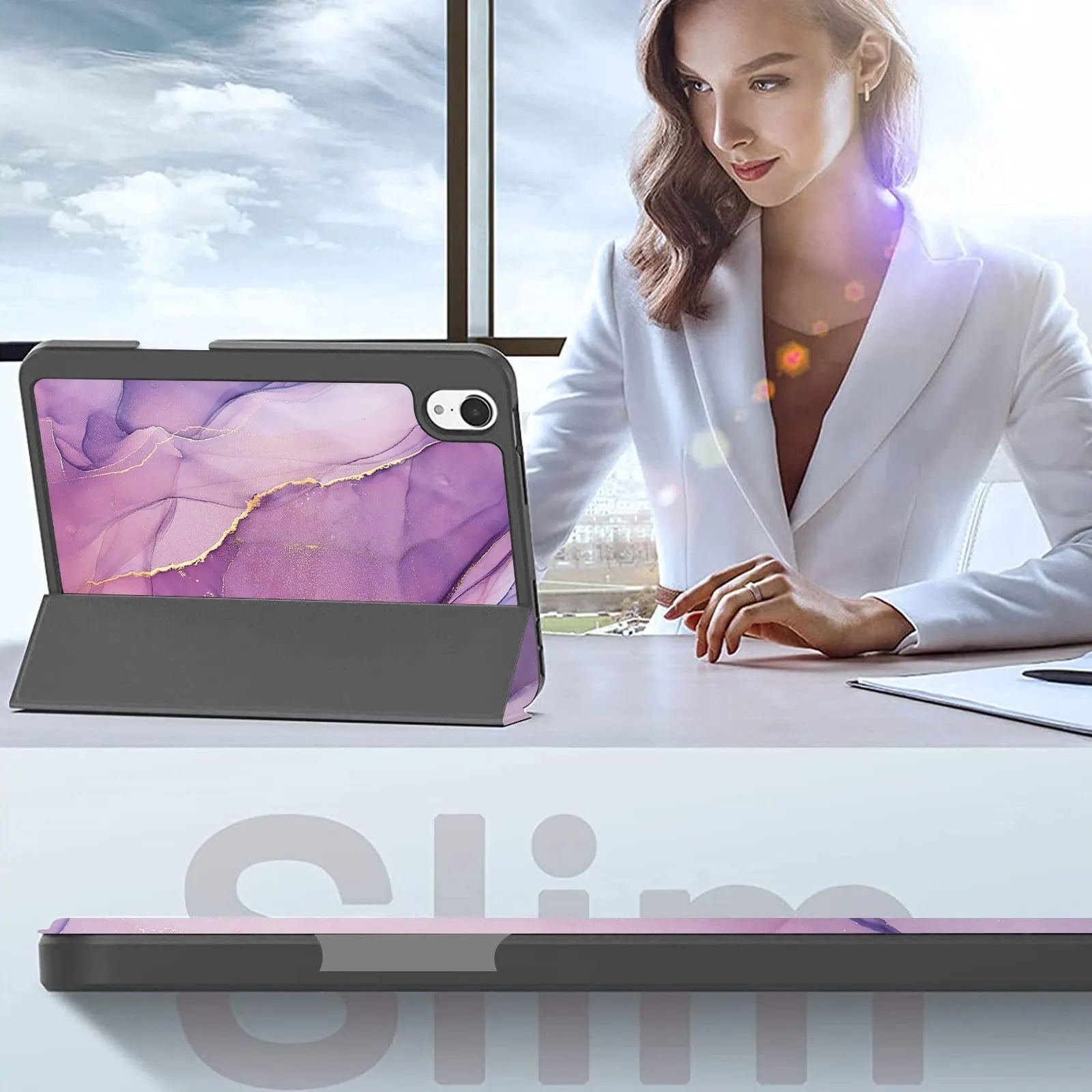 Inspire Series Purple Marble Folio Case - iPad Mini