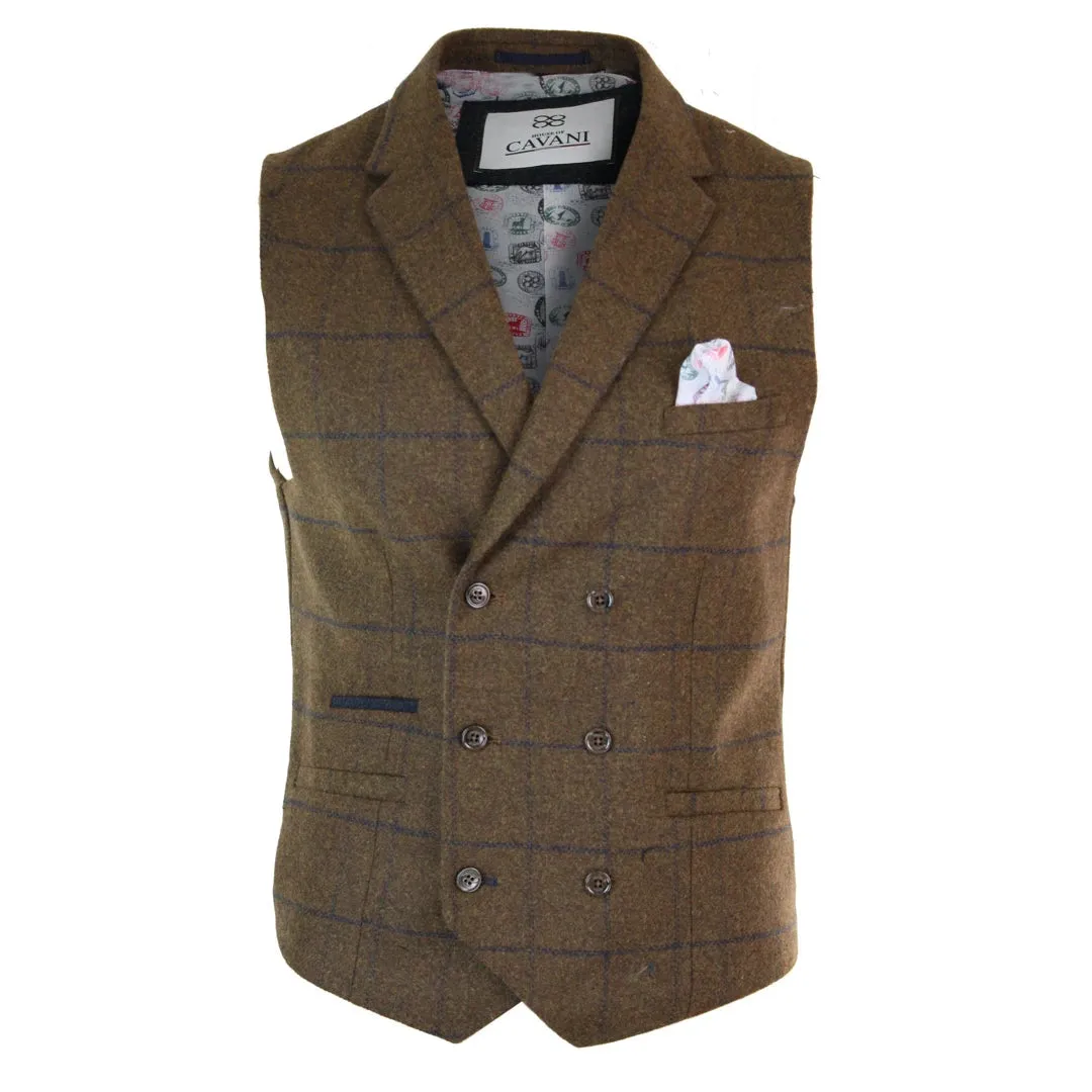 Kempson - Men's Double Breasted Herringbone Tweed Blinders Check Waistcoat