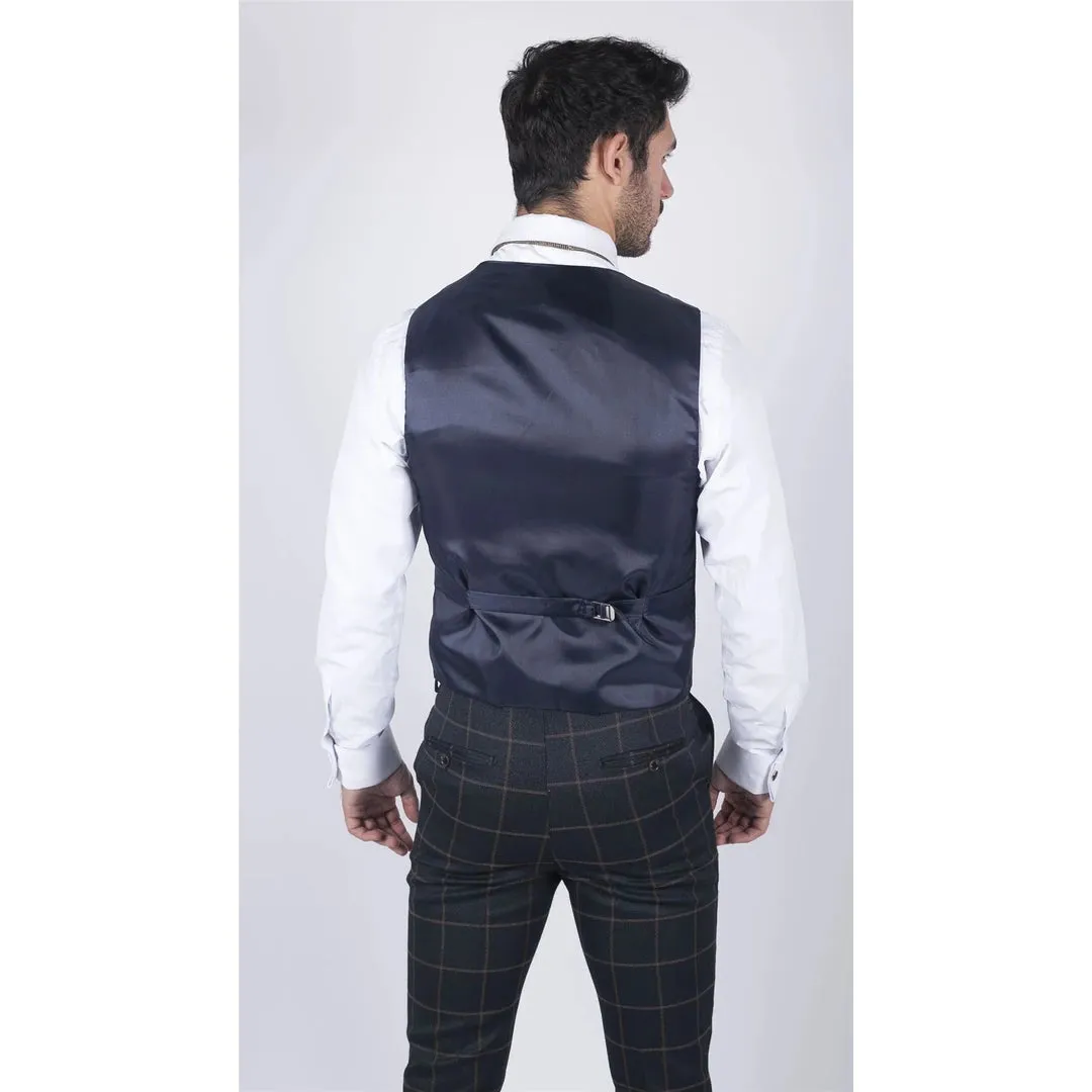 Kempson - Men's Double Breasted Herringbone Tweed Blinders Check Waistcoat