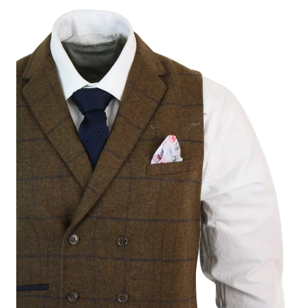 Kempson - Men's Double Breasted Herringbone Tweed Blinders Check Waistcoat