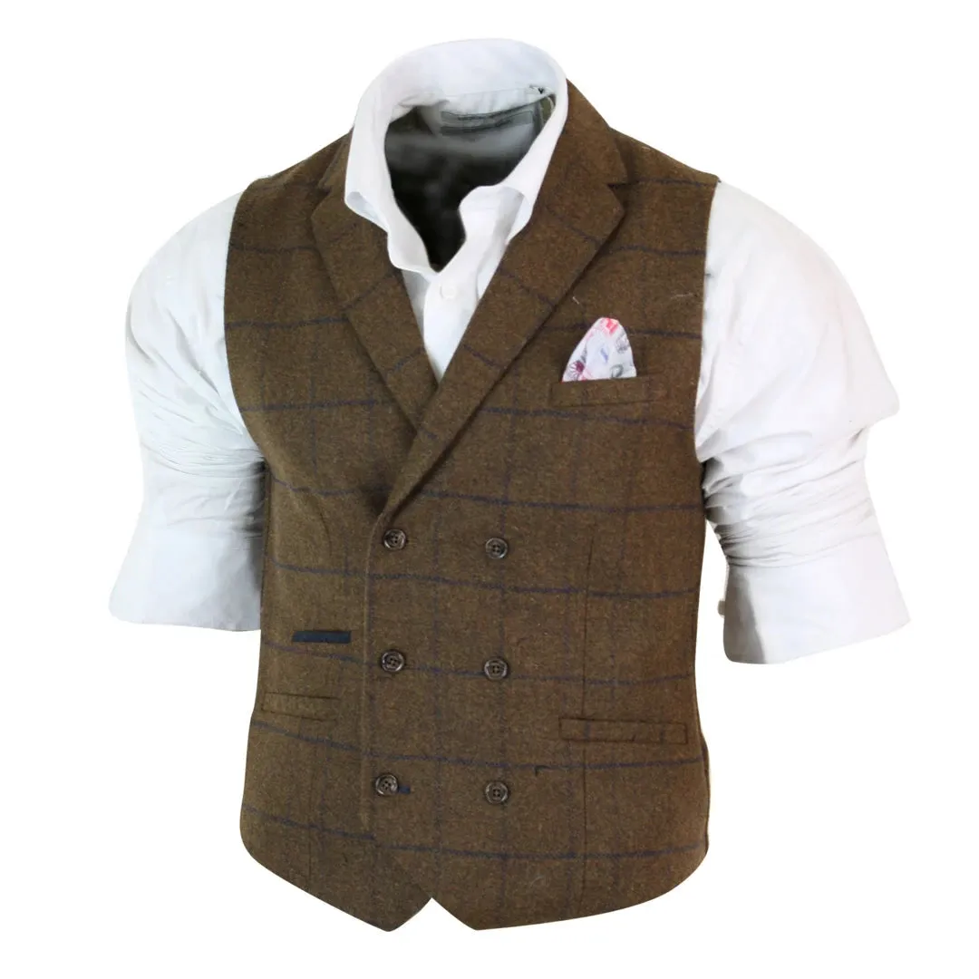 Kempson - Men's Double Breasted Herringbone Tweed Blinders Check Waistcoat