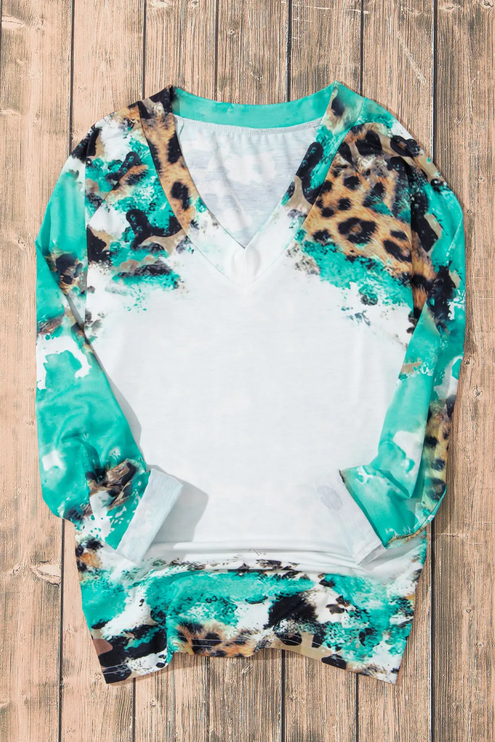 Light Blue Leopard Tie Dye Western Long Sleeve Top