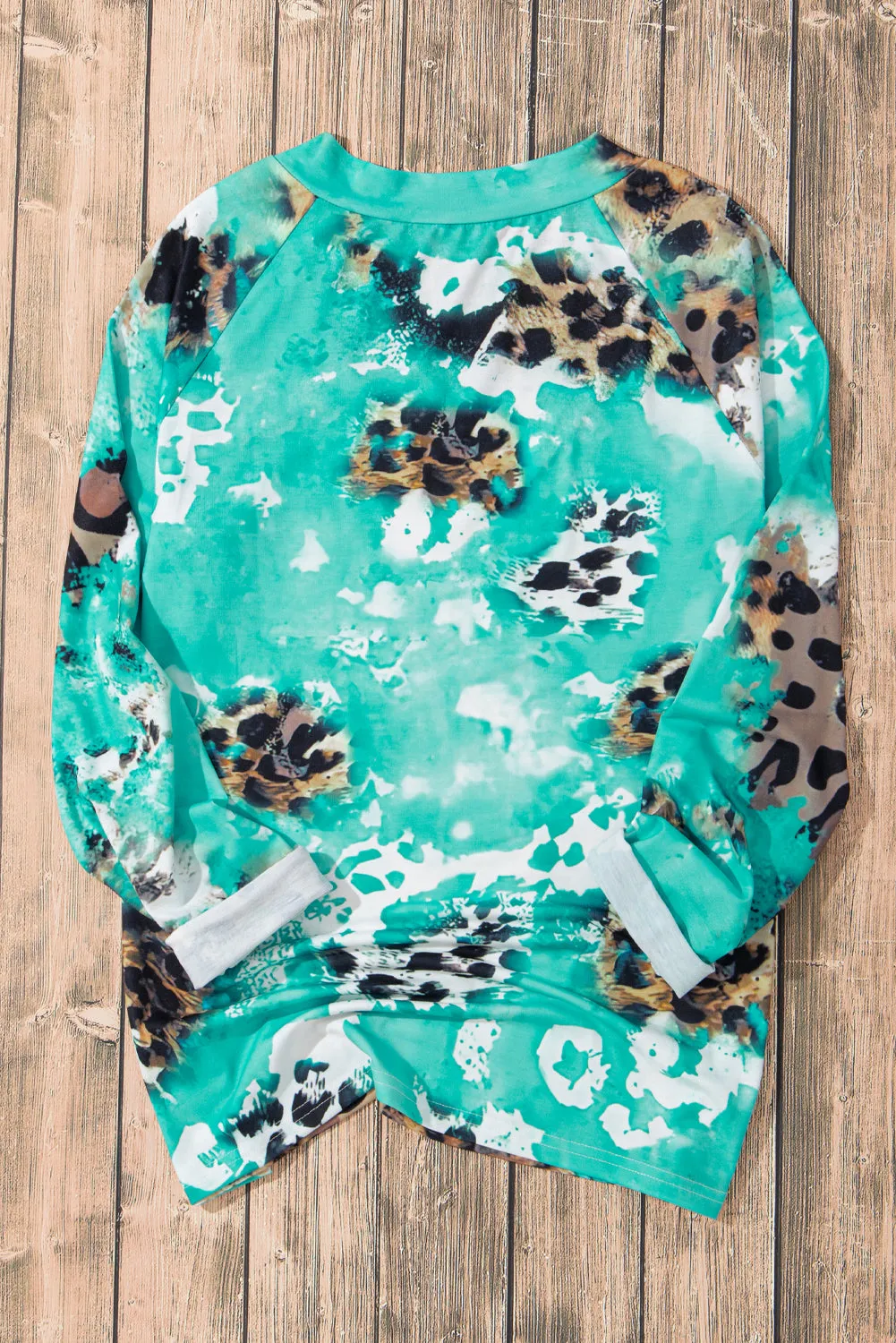 Light Blue Leopard Tie Dye Western Long Sleeve Top