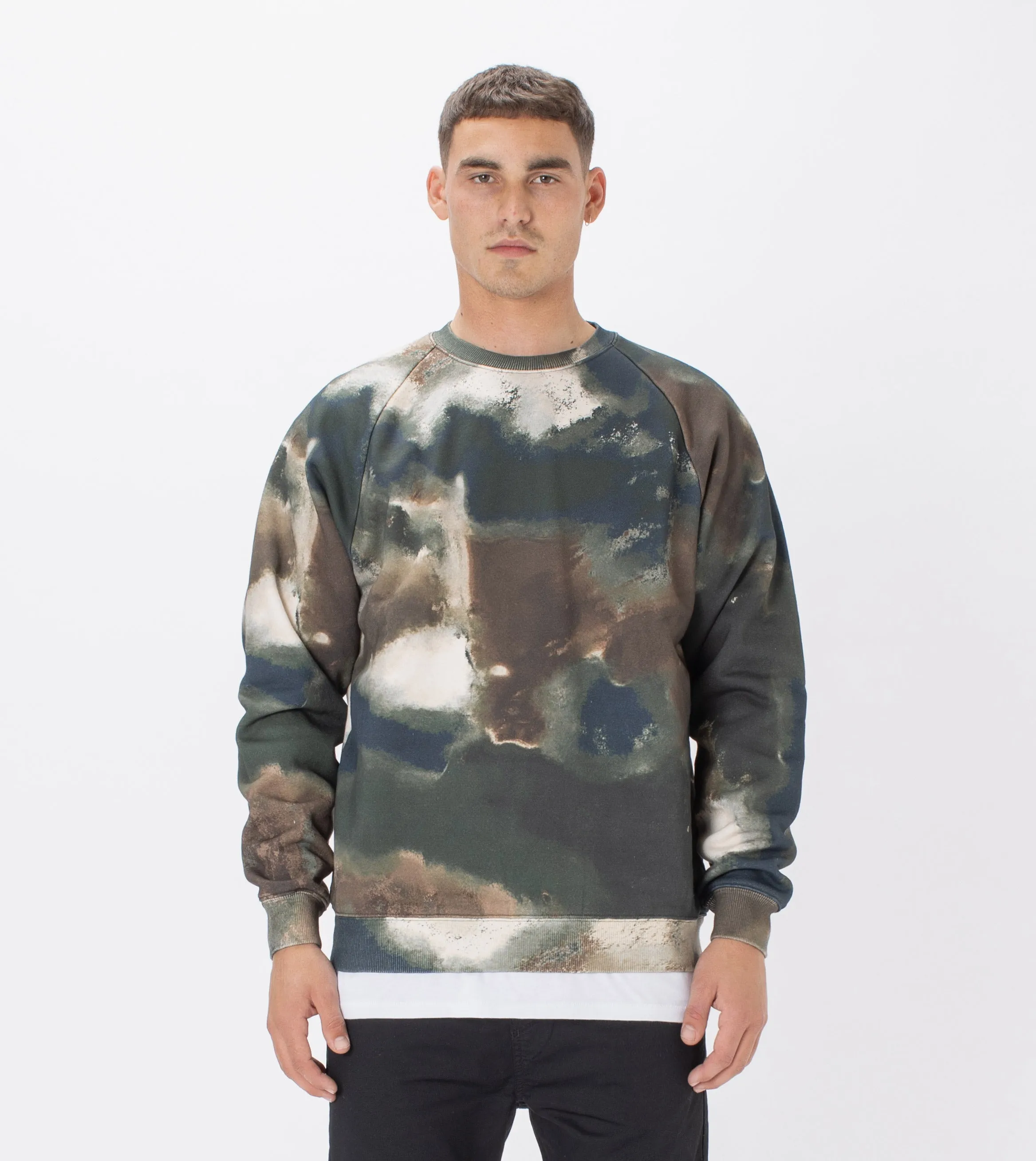 Lowgo Raglan Crew Sweat Washed Camo