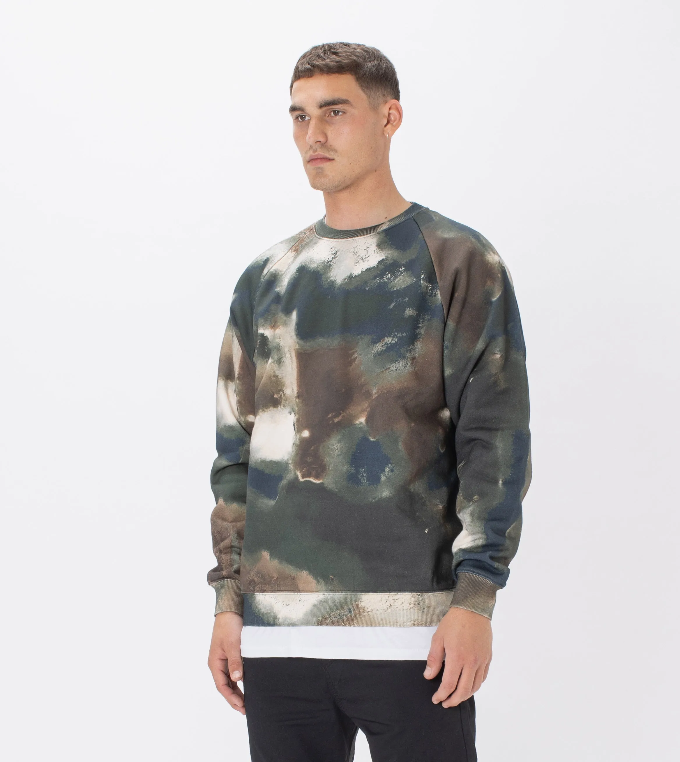 Lowgo Raglan Crew Sweat Washed Camo