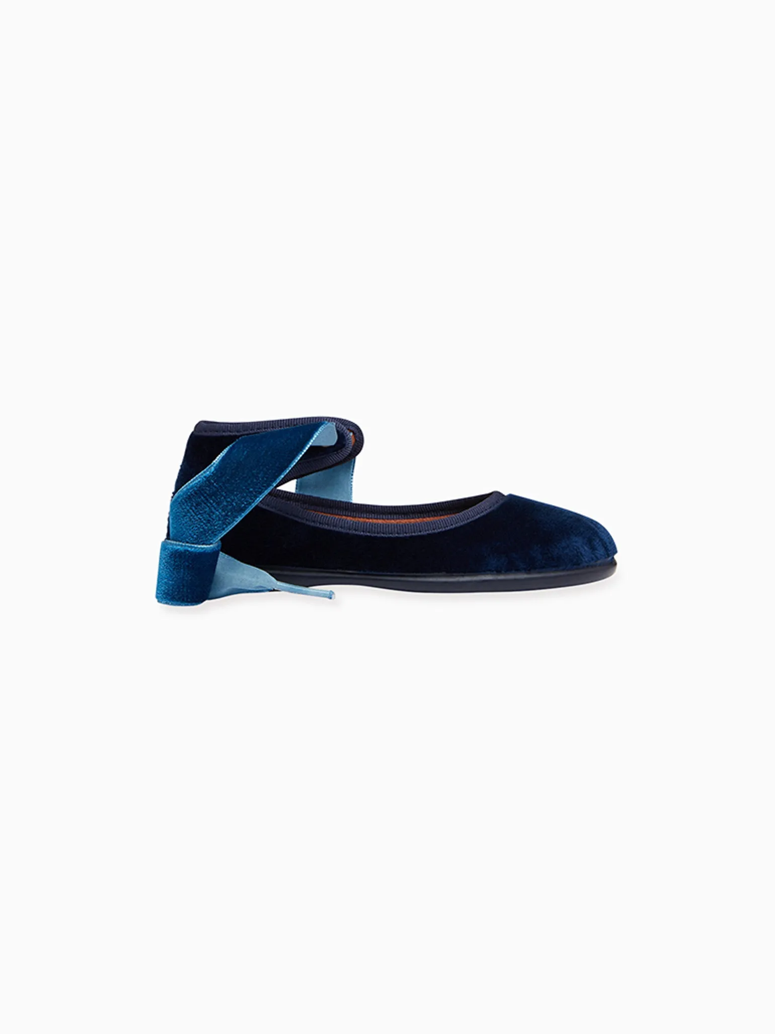 Navy Velvet Girl Bow Ballerina Shoes