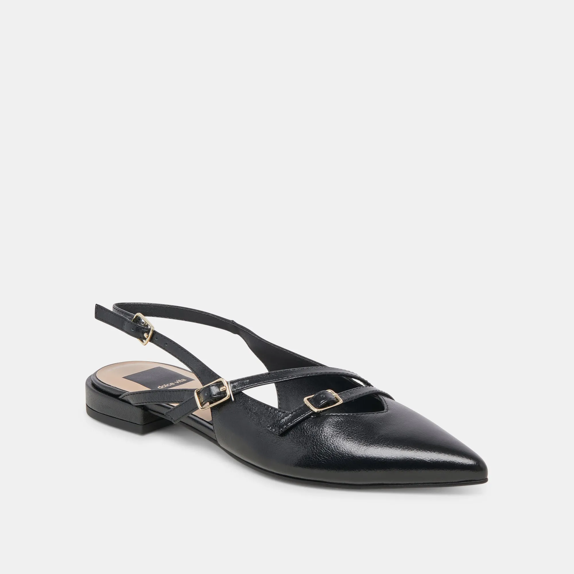 PAMLA WIDE FLATS BLACK CRINKLE PATENT