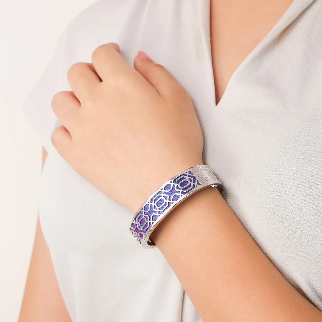 Peranakan Grace Bangle - Dawn Mauve - Sterling Silver