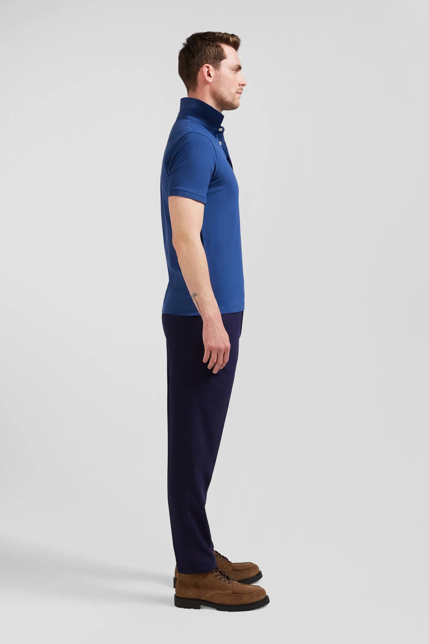 Polo manches courtes en coton stretch bleu foncé coupe Slim