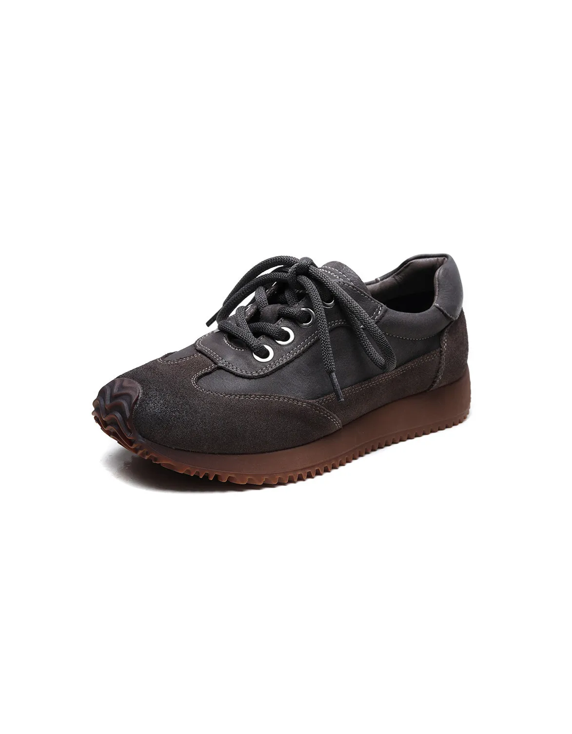 Real Leather Suede Lace Up Sport Shoes for Women