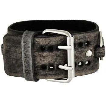 Ring Distressed Grey Leather Ladies Cuff