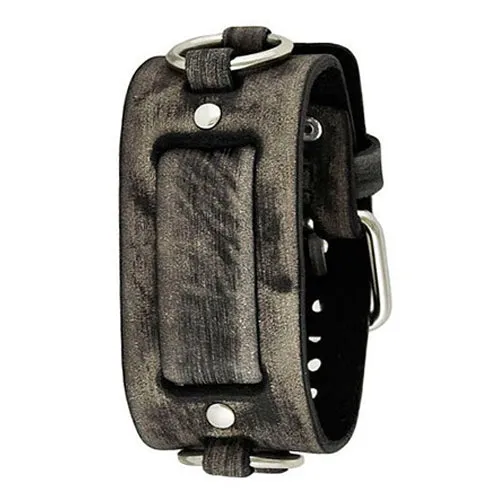 Ring Distressed Grey Leather Ladies Cuff