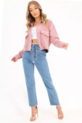 Rose Corduroy Crop Trucker Jacket - Tiah