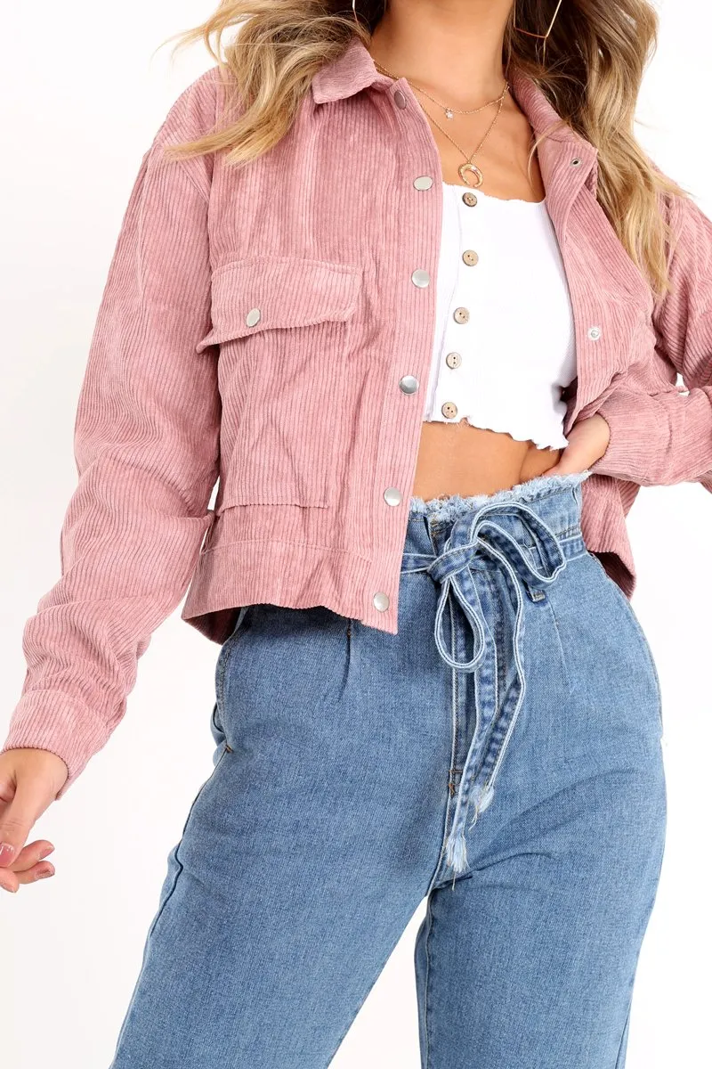 Rose Corduroy Crop Trucker Jacket - Tiah