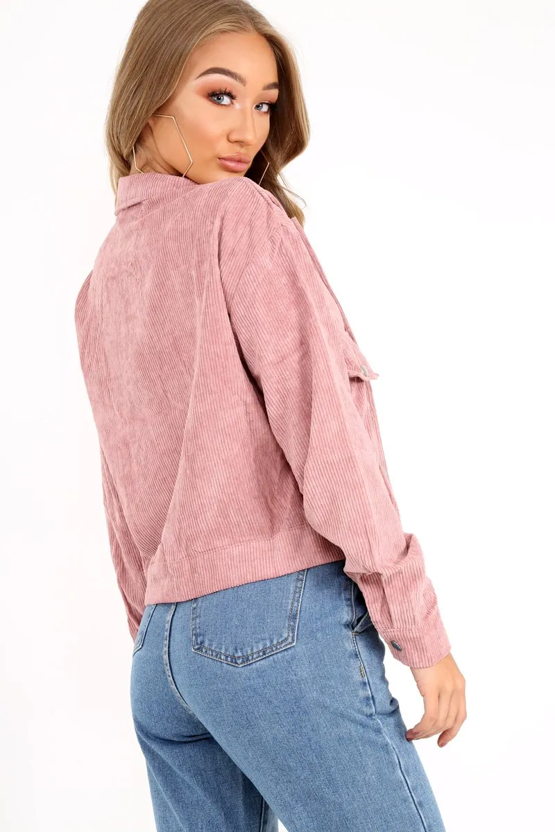 Rose Corduroy Crop Trucker Jacket - Tiah