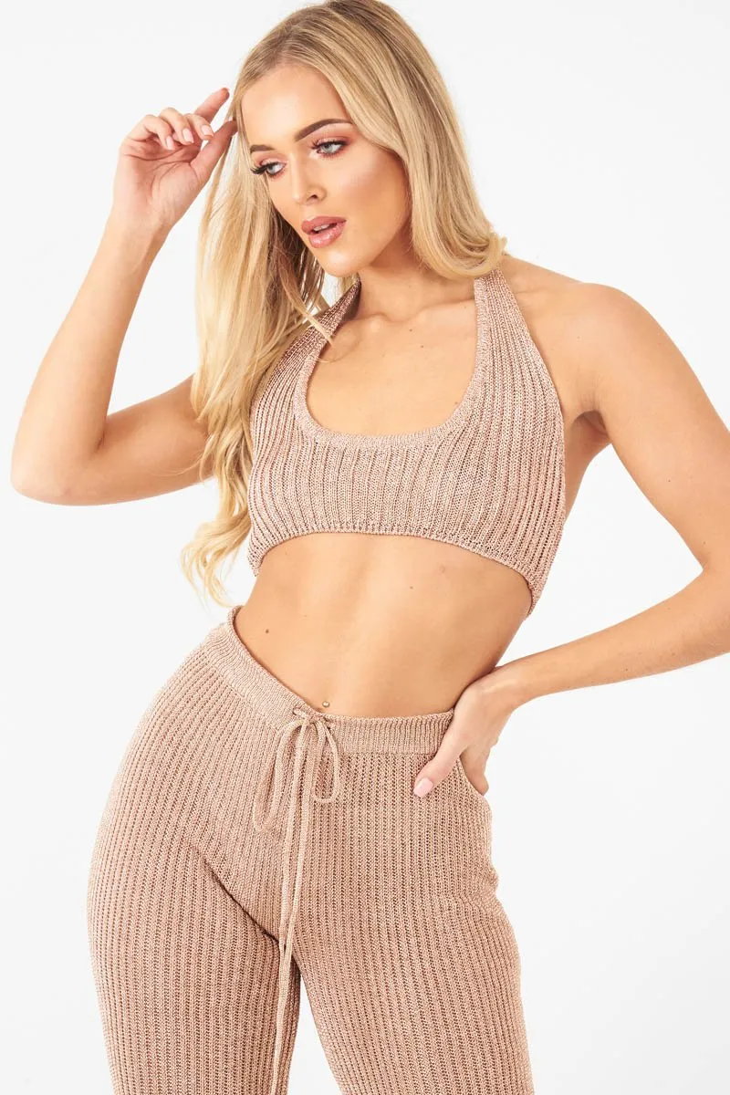 Rose Gold Metallic Halter Neck Bralet - Nyella