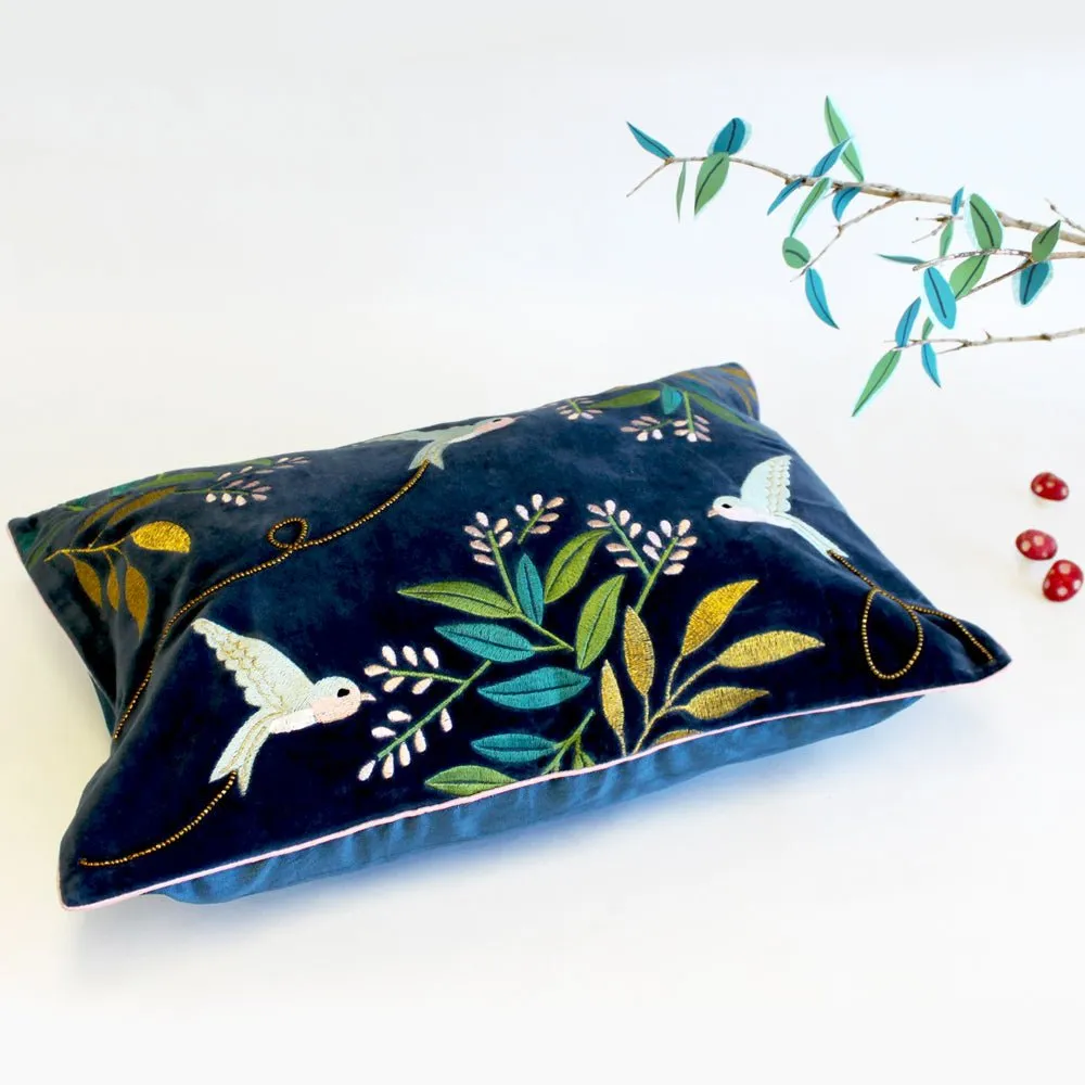 Secret Garden Velvet Bird Cushion