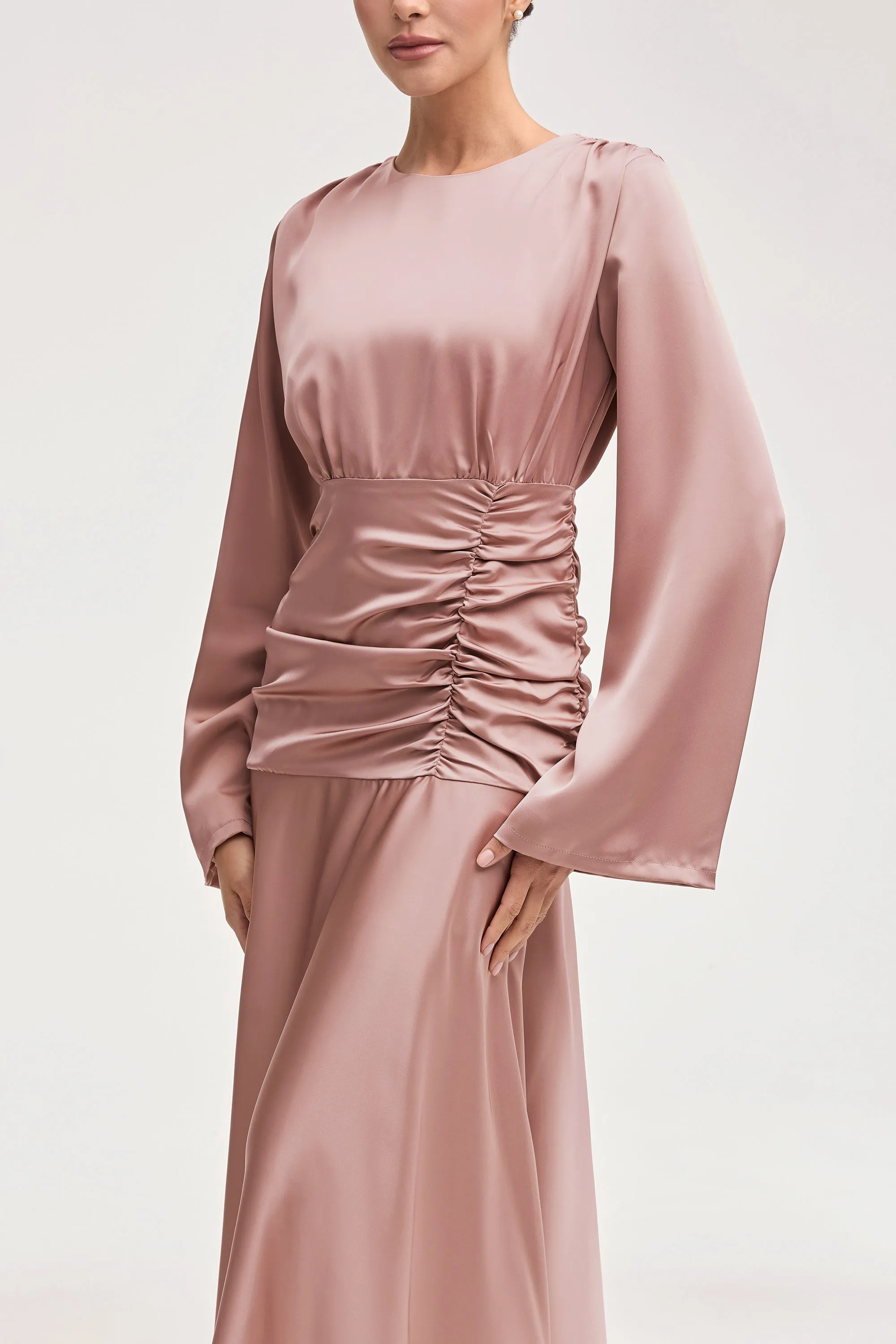 Shams Satin Side Rouched Maxi Dress - Dusty Rose