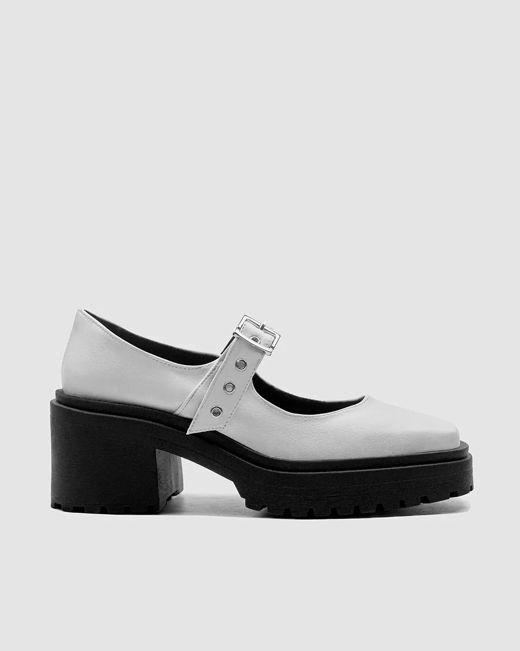 Squared Mary Jane Pumps White made of Vegea grape leather