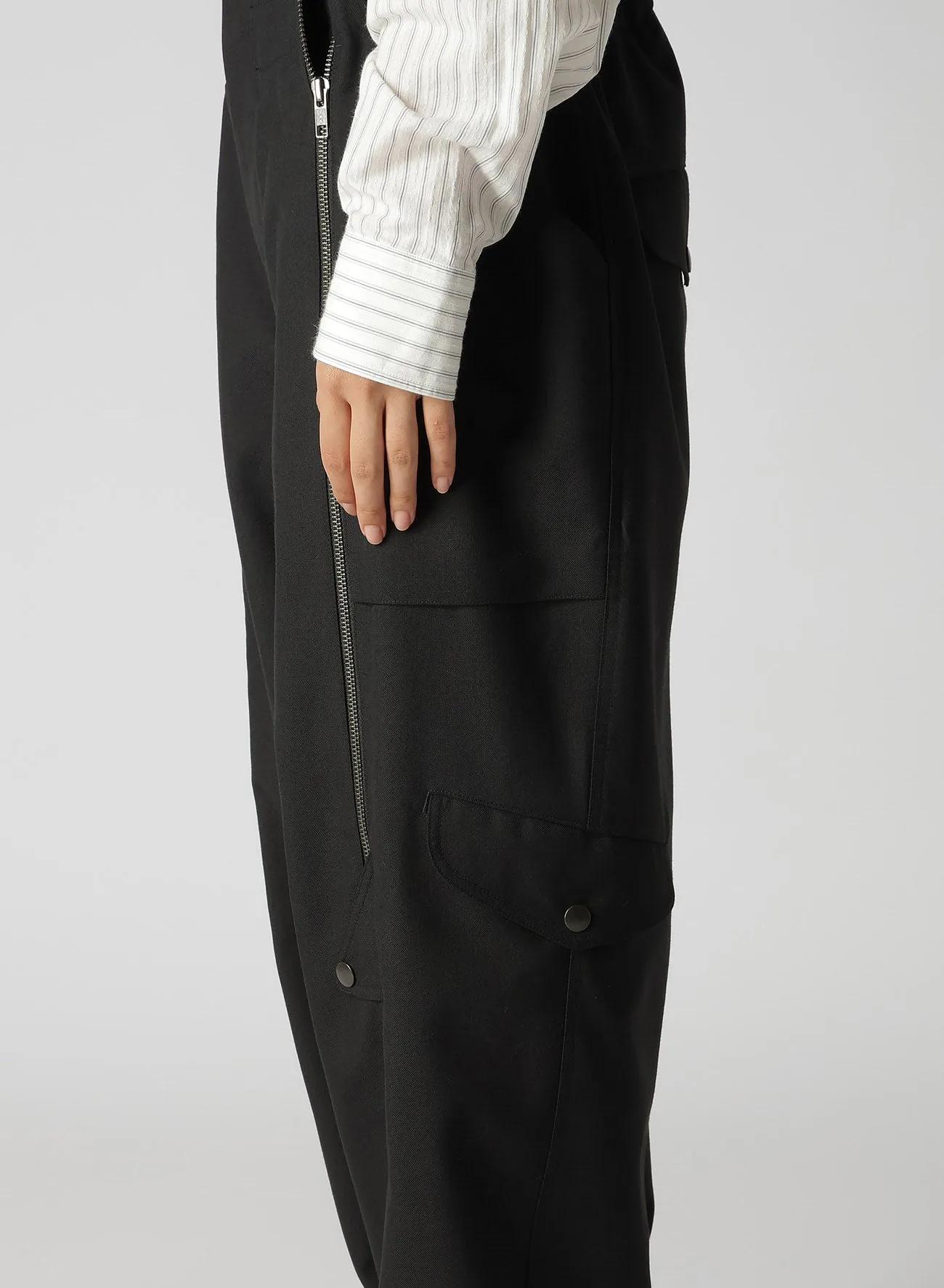 WOOL POLYESTER GABARDINE SUSPENDER PANTS