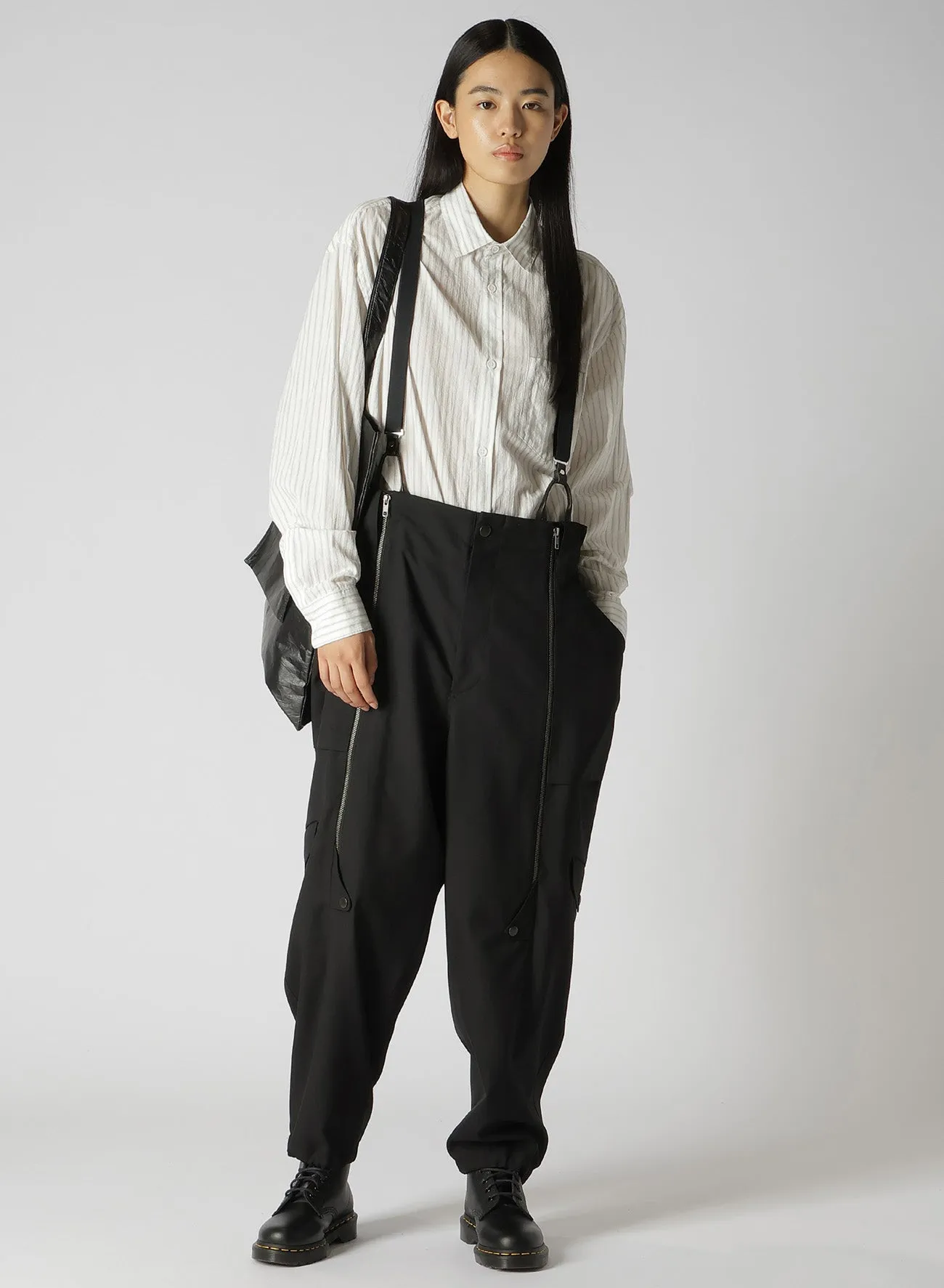 WOOL POLYESTER GABARDINE SUSPENDER PANTS