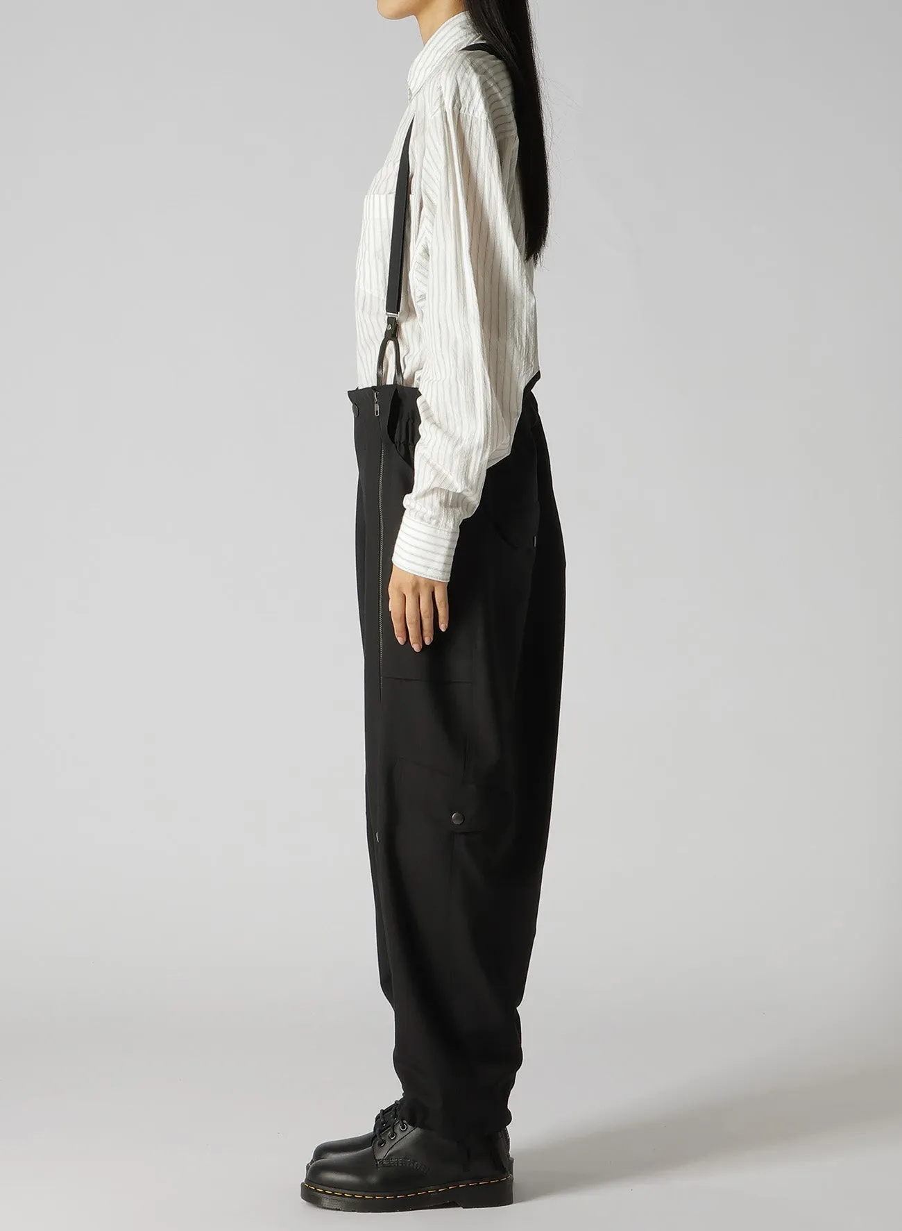 WOOL POLYESTER GABARDINE SUSPENDER PANTS